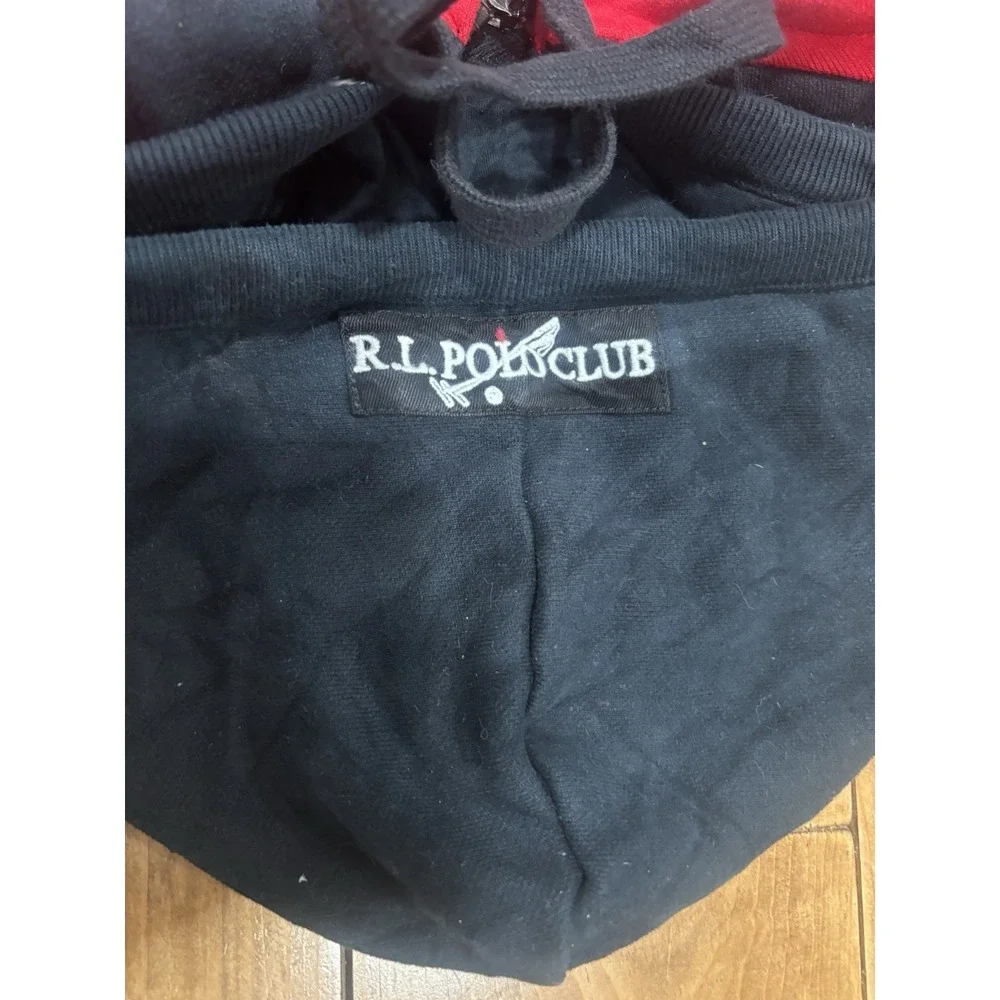 Vintage Polo Ralph Lauren The Mercer Polo Team Hoodie Size Large. Red & Black